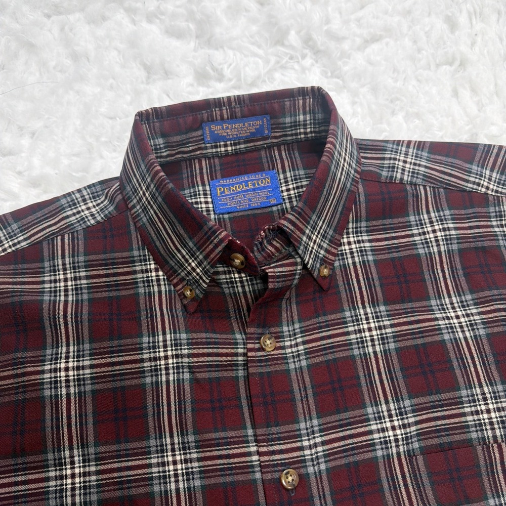 Mens Pendleton Shirt Medium Long Sleeve Button Down Red Plaid Flannel 100%‎ Wool